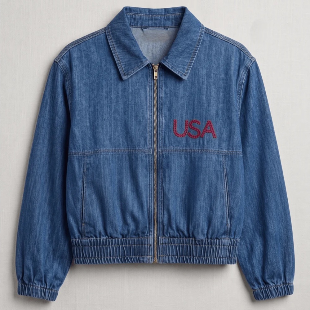 Ivy Jane Denim Zip-Up Jacket with USA Embroidery